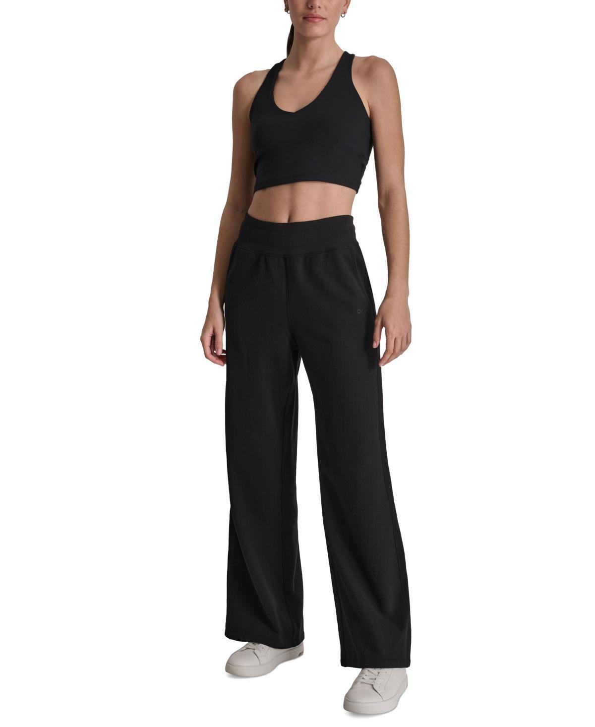 Dkny Sport Womens Embroidered-Logo Wide-Leg Fleece Sweatpants Product Image