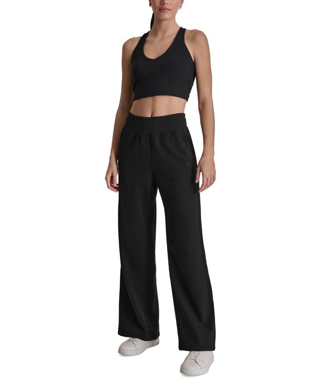 Dkny Sport Womens Embroidered-Logo Wide-Leg Fleece Sweatpants Product Image