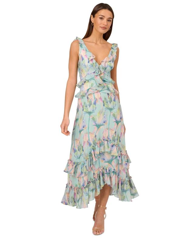 Adrianna by Adrianna Papell Womens Floral-Print Ruffled Maxi Dress Product Image