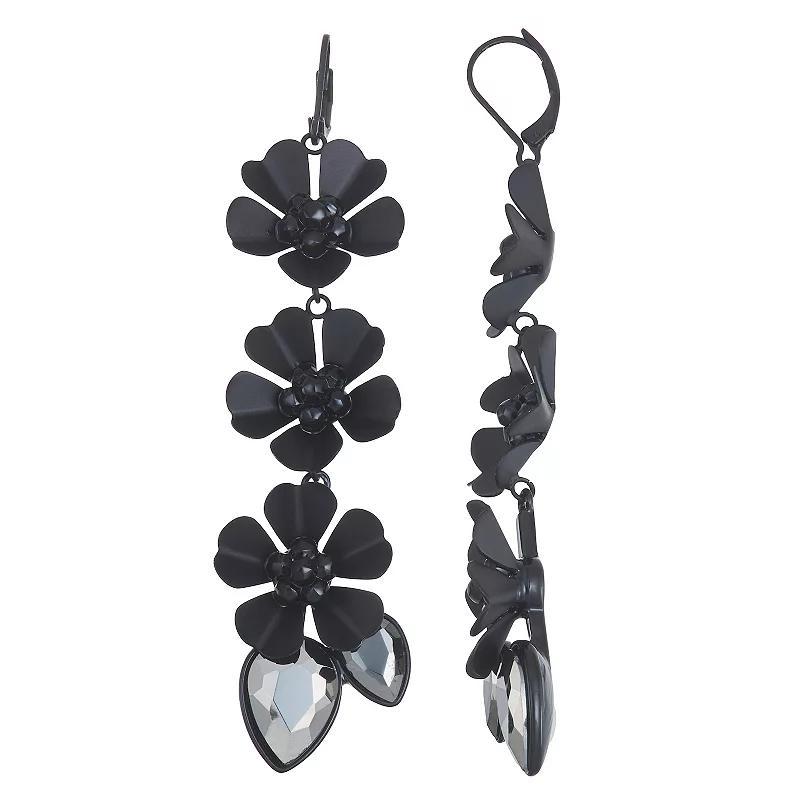 Simply Vera Vera Wang Black Tone Crystal Flower Linear Drop Earrings, Womens Product Image