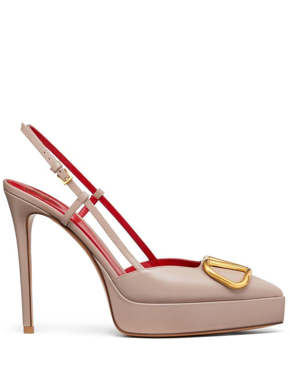 VALENTINO GARAVANI Vlogo Signature Calfskin Slingback Platform Pump 120mm Woman Poudre 40 Product Image