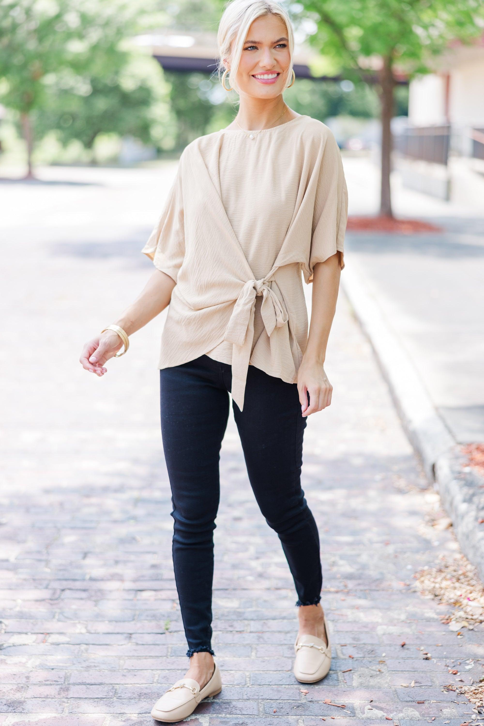 Happy Thoughts Taupe Brown Tied Blouse Female Product Image