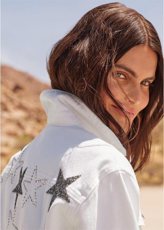 Star Embellished Denim Jacket - White Product Image