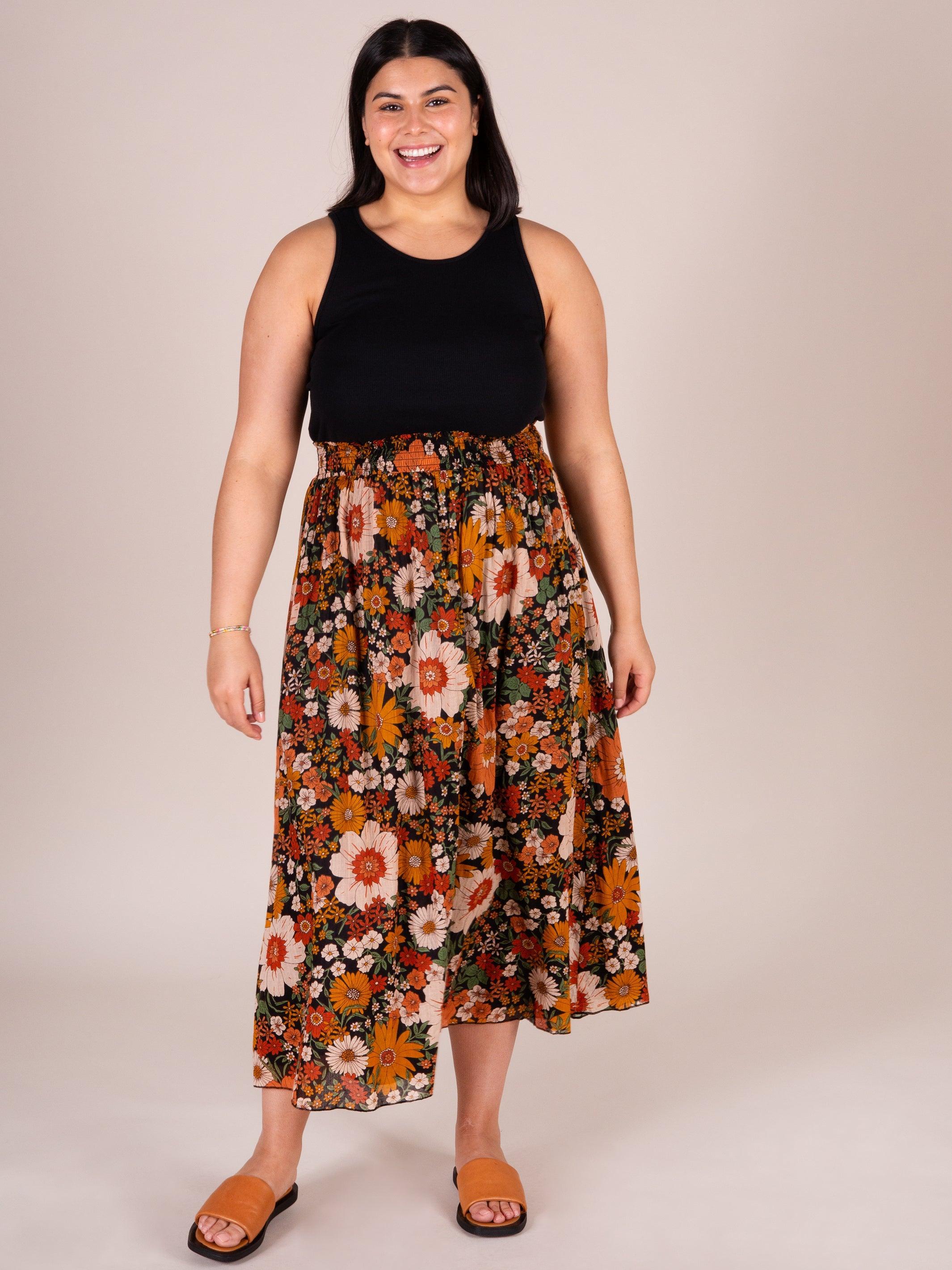 Maylin Midi Skirt - Orange Floral Product Image