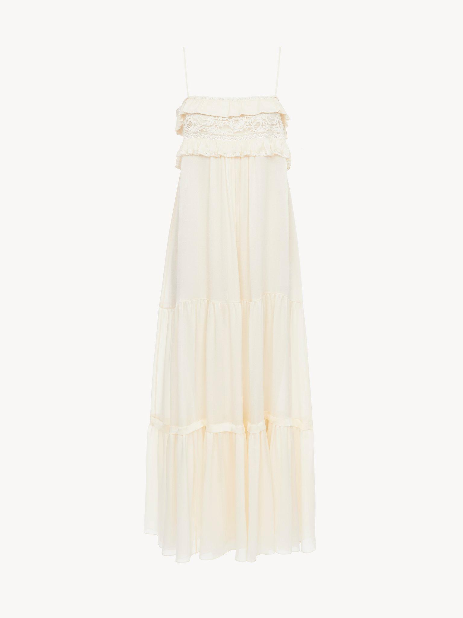 Sleeveless long dress in silk charmeuse Product Image