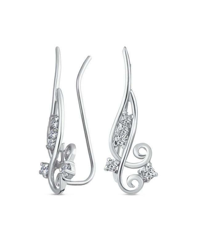 Bling Jewelry Cz Swirl Wire Ear Pin Climbers Crawlers Earrings For Women For Teen Round Cubic Zirconia .925 Sterling Silver Product Image