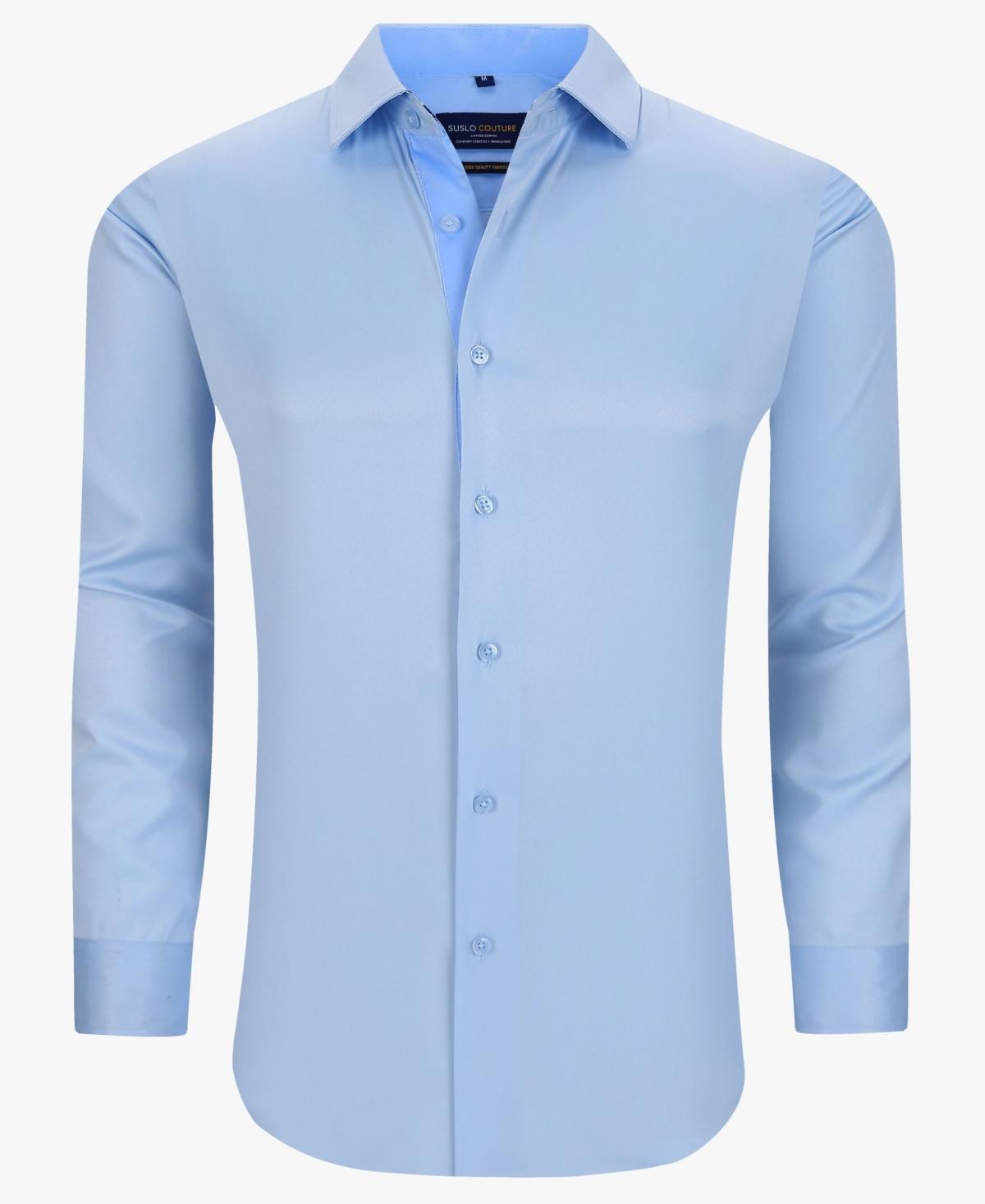 Suslo Couture Mens Solid Slim Fit Wrinkle Free Stretch Long Sleeve Button Down Shirt Product Image