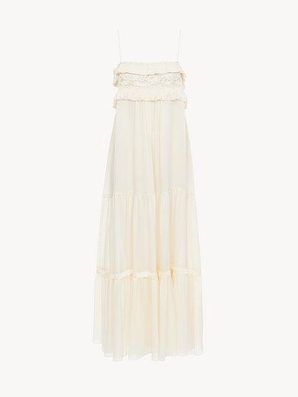 Sleeveless long dress in silk charmeuse Product Image