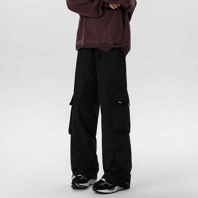 Mid Rise Plain Straight Leg Puffer Cargo Pants Product Image