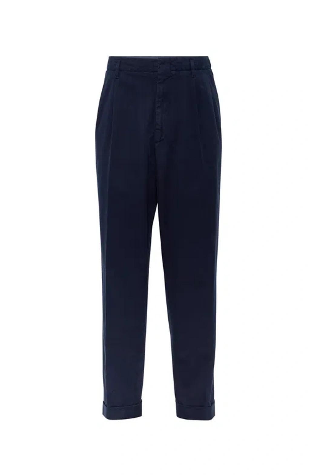 Pressed-crease Cotton Trousers In Blau Product Image