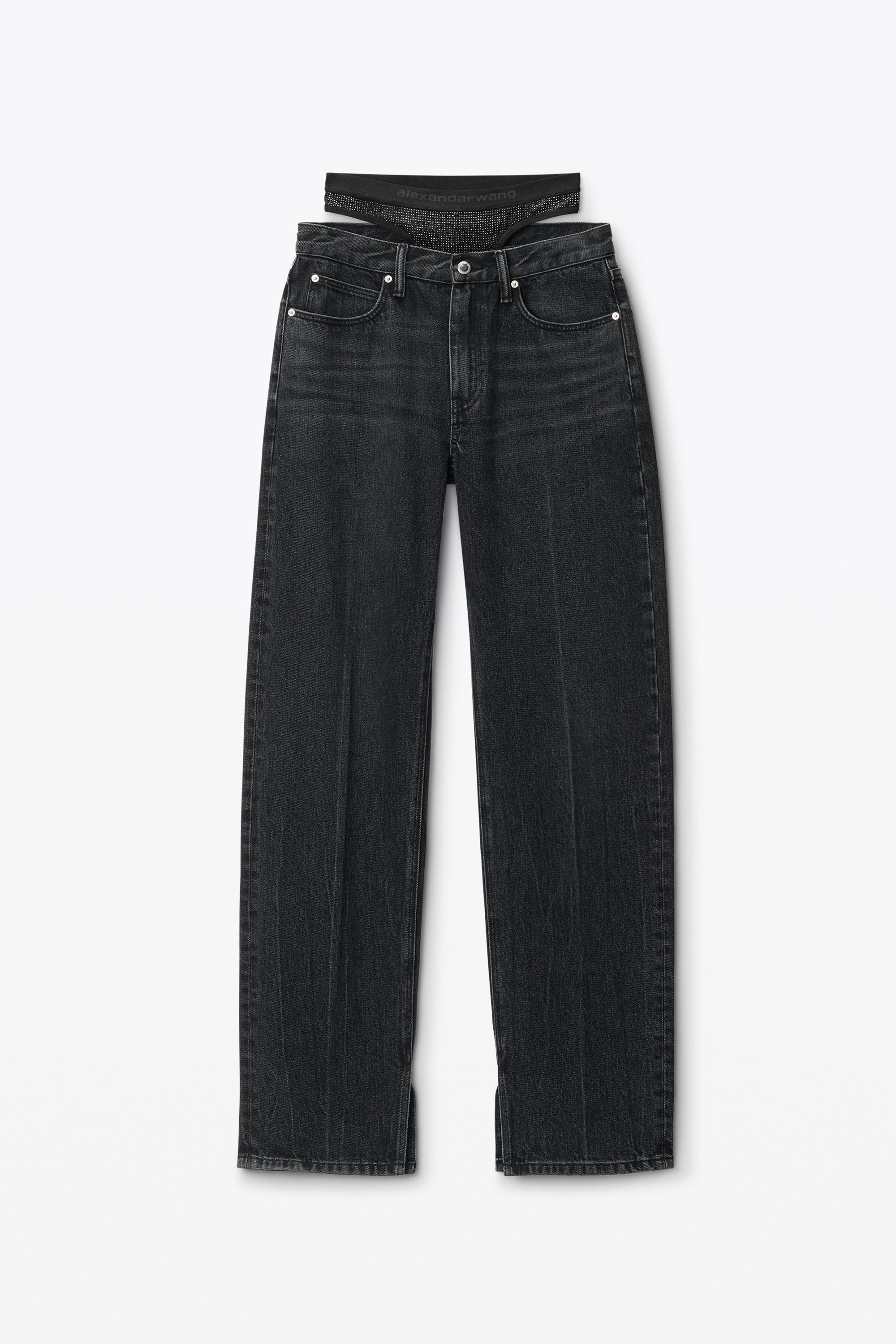 Pre-styled Straight-leg Slit-hem Jeans In Cotton product image