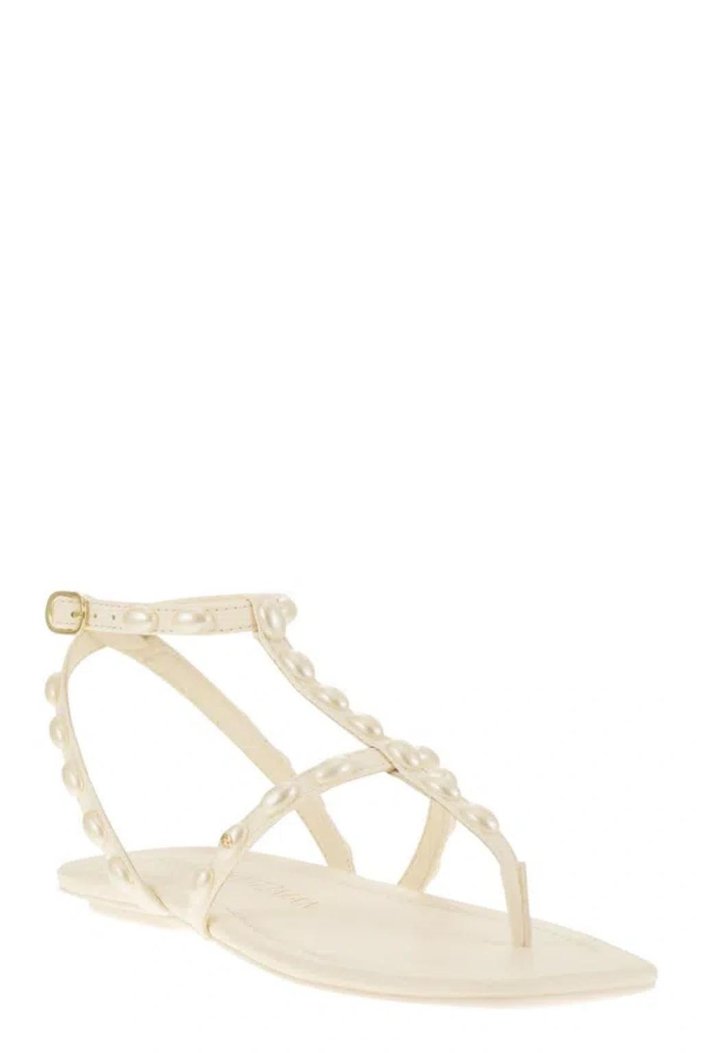 STUART WEITZMAN Embellished Pearlita Thong Sandals In White Product Image