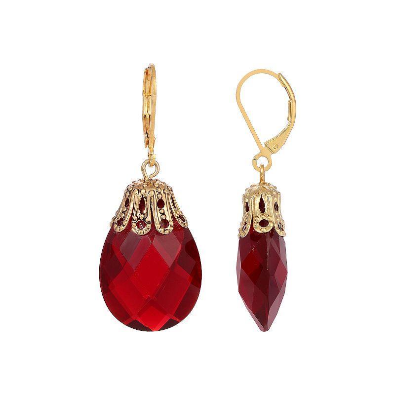 1928 Gold Tone Briolette Drop Earrings, Womens, Red Product Image