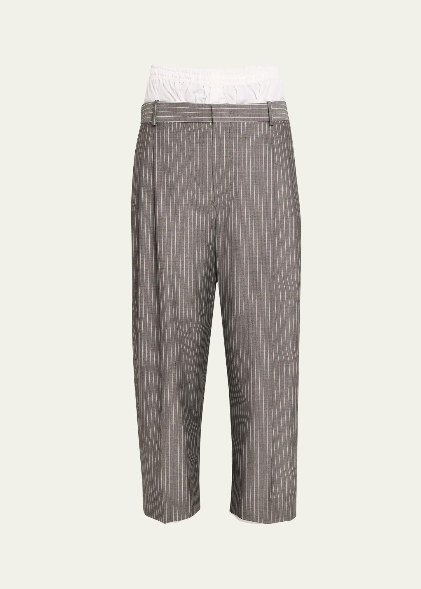 Mens Pinstripe Wool Boxer Trousers Product Image