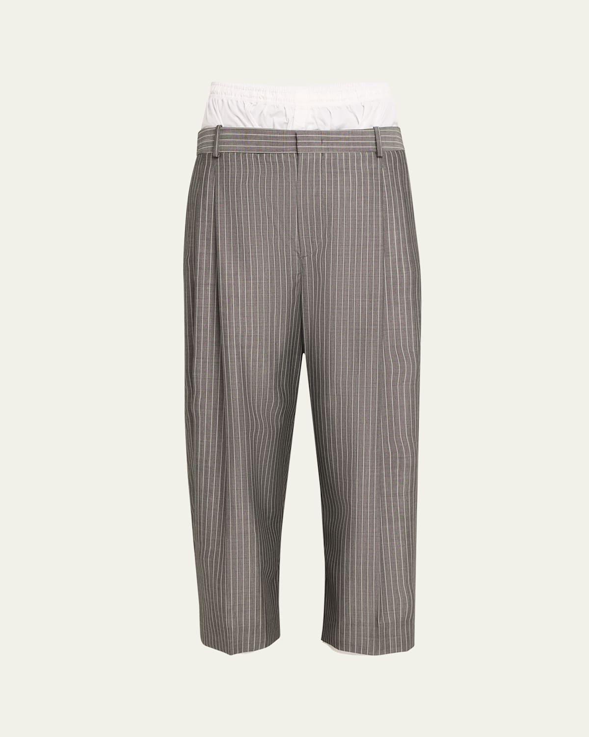 Mens Pinstripe Wool Boxer Trousers Product Image