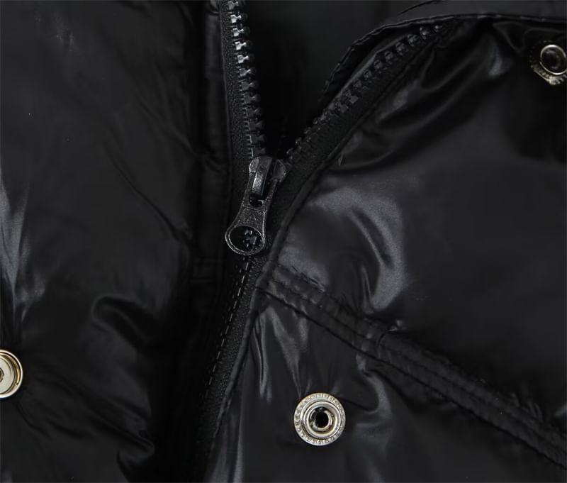 Plain Hooded Single-Breasted Puffer Jacket Product Image