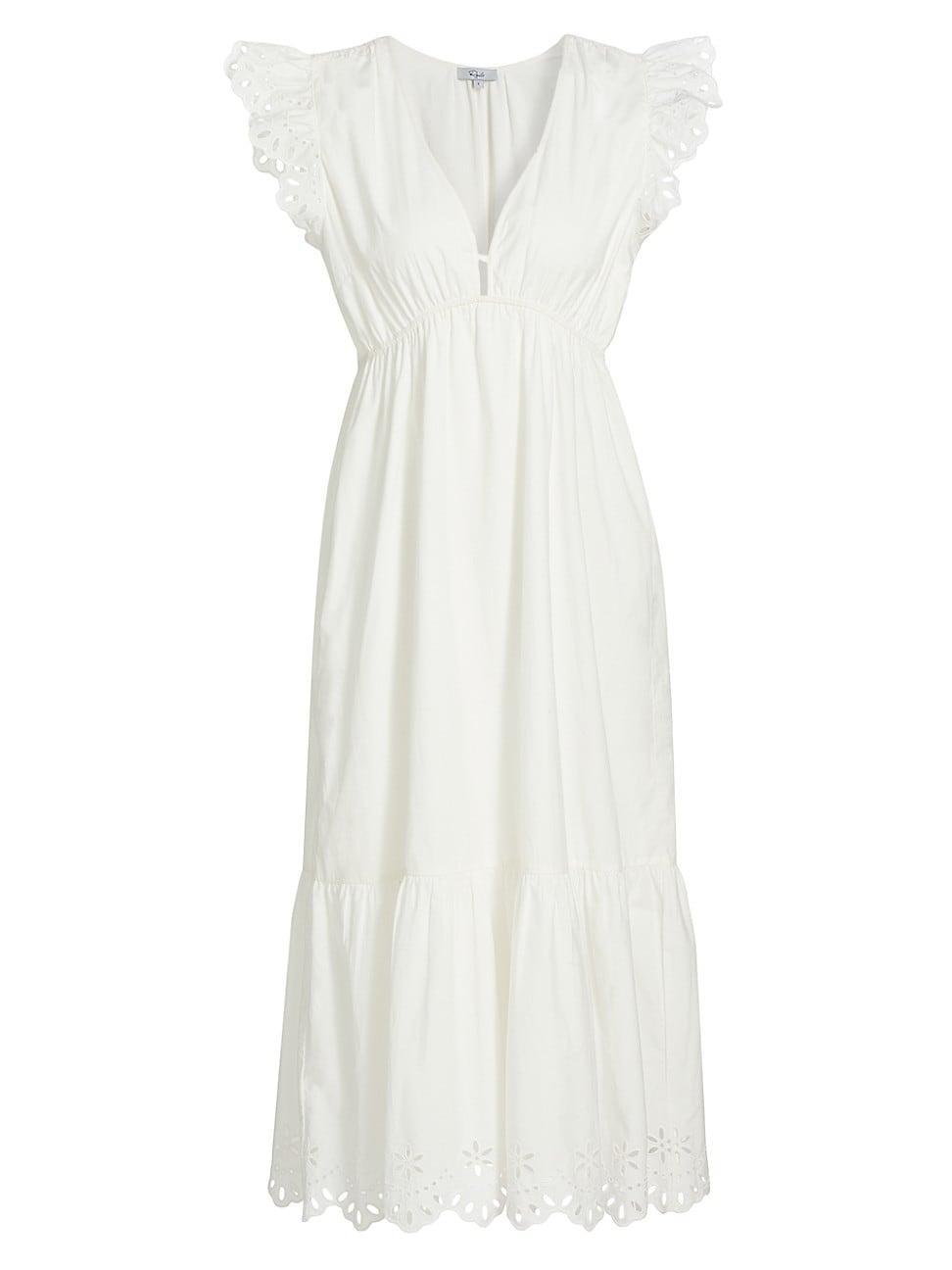 Womens Tina Eyelet Cotton Flutter-Sleeve Midi-Dress Product Image