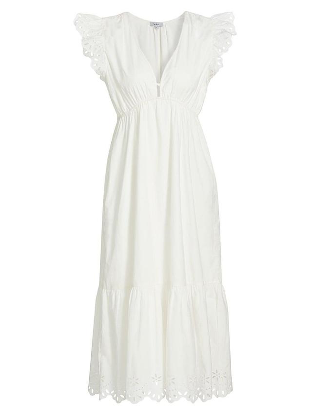 Womens Tina Eyelet Cotton Flutter-Sleeve Midi-Dress Product Image