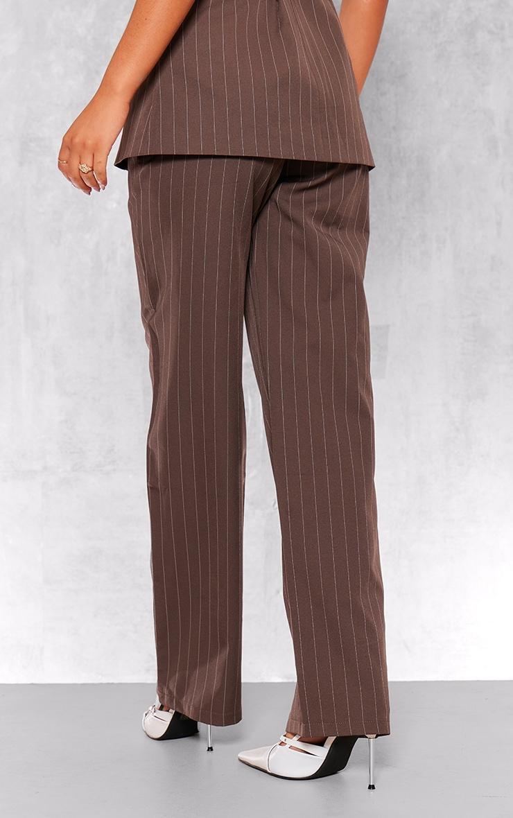 Chocolate Pinstripe Woven Tailored Wide Leg Trousers Product Image