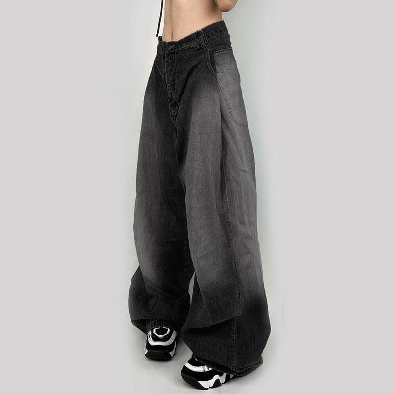 Mid Waist Washed Baggy Jeans Product Image