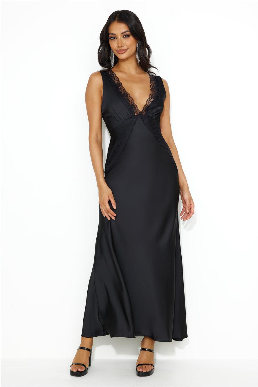 Juicy Stories Satin Maxi Dress Black Product Image