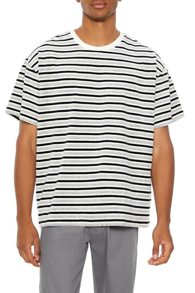 Oversized Textured Velour Stripe Crew Tee | Forever 21 Product Image