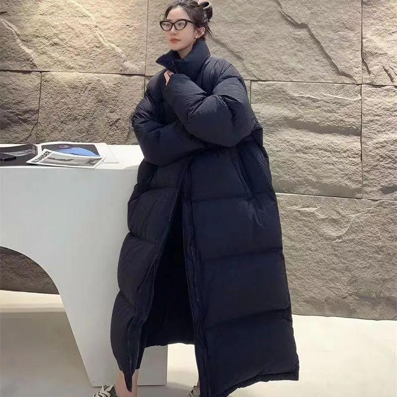 Stand Collar Plain Zip Long Puffer Coat Product Image