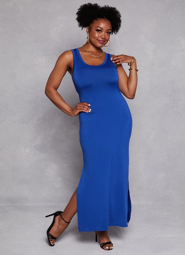 Womens Plus Size Scoop Neck Side Slit Maxi Tank Dress Product Image