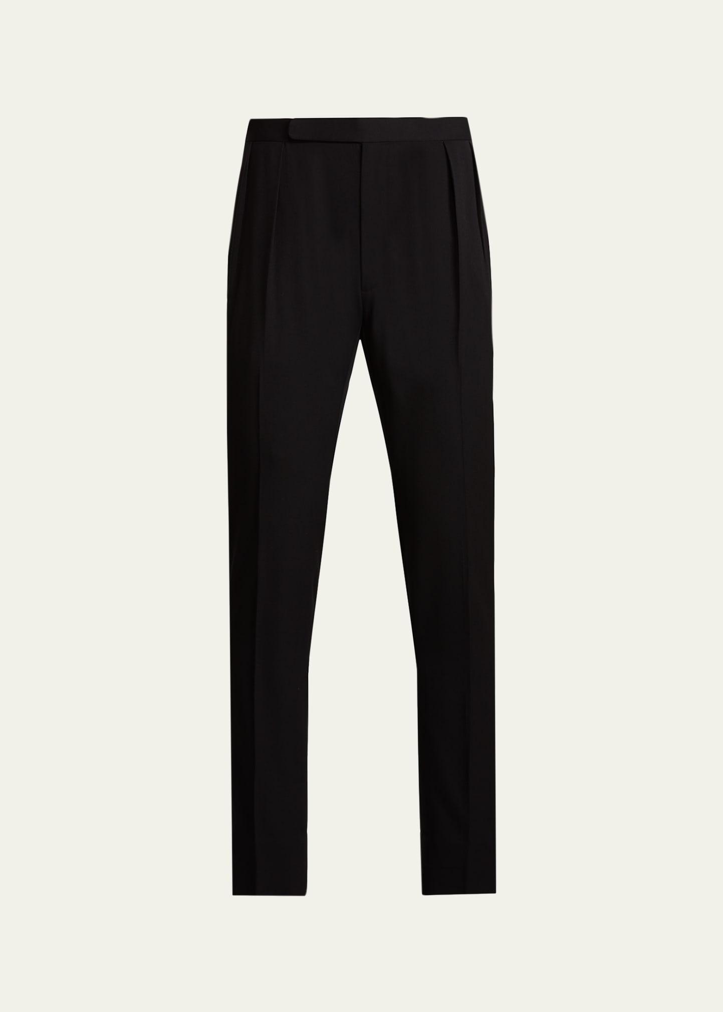 Mens Pleated Wool-Cashmere Tuxedo Trousers Product Image