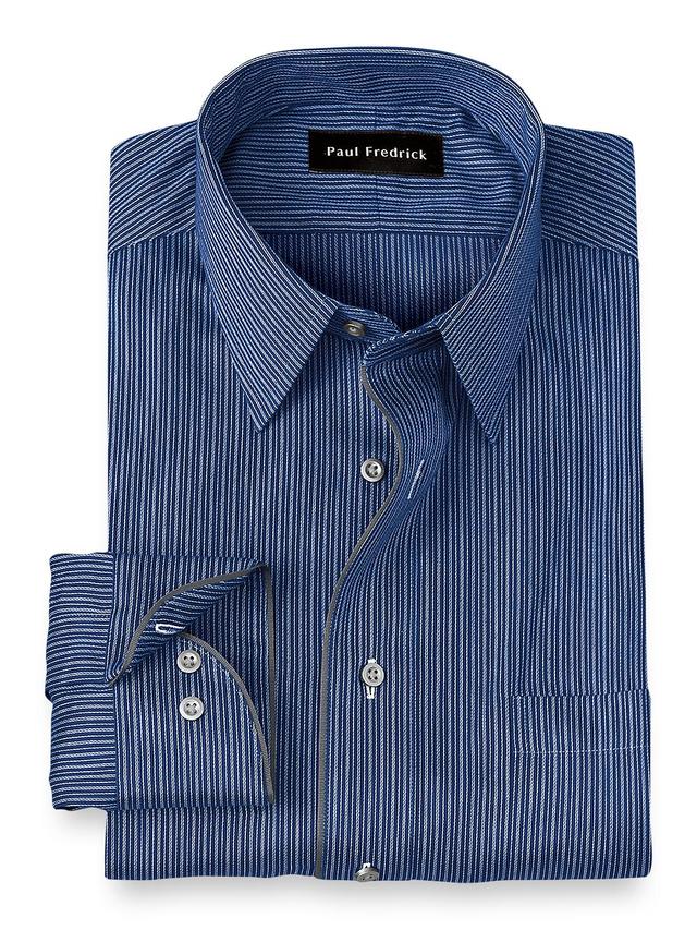 Non-iron Cotton Stripe Dress Shirt With Contrast Trim Product Image