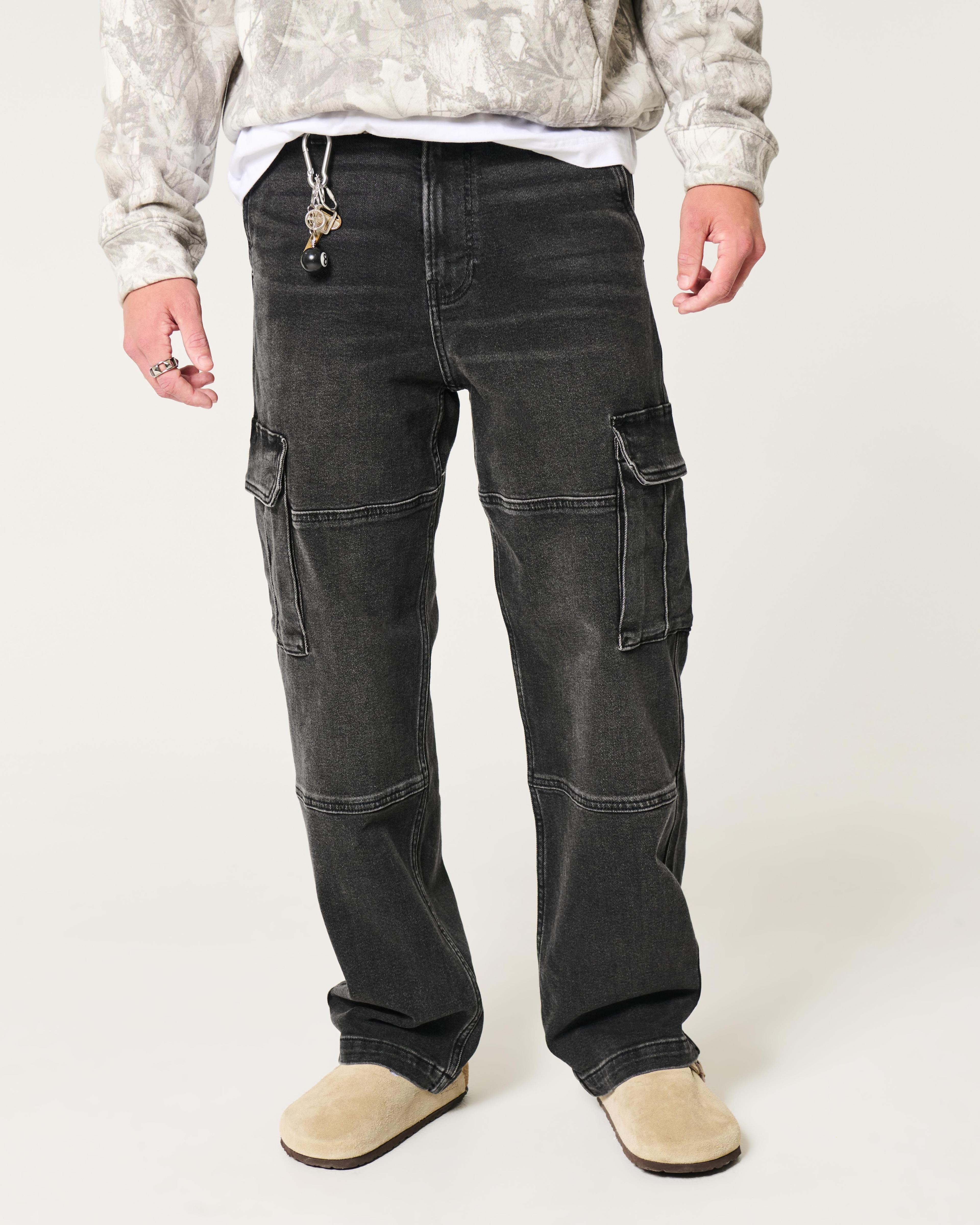 Washed Black Baggy Cargo Jeans Product Image