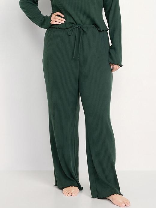 High-Waisted Ribbed Pajama Pants Product Image