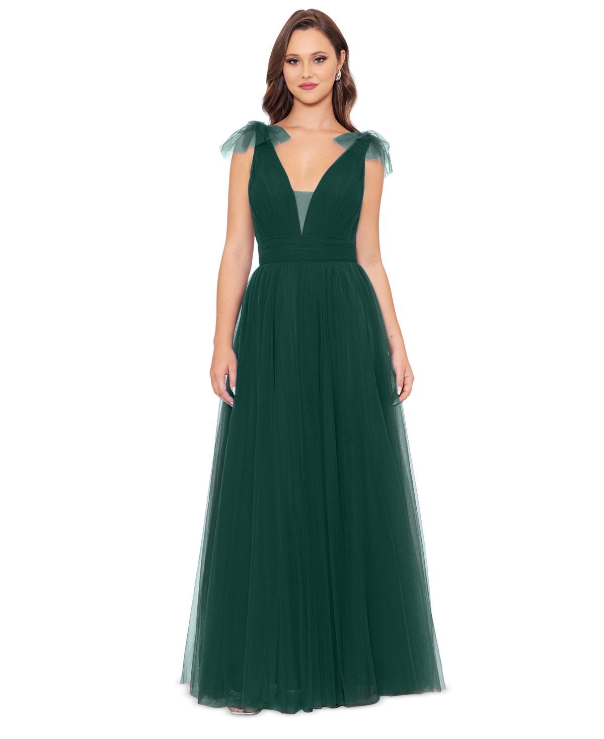 Betsy & Adam Womens V-Neck Sleeveless Chiffon Gown Product Image