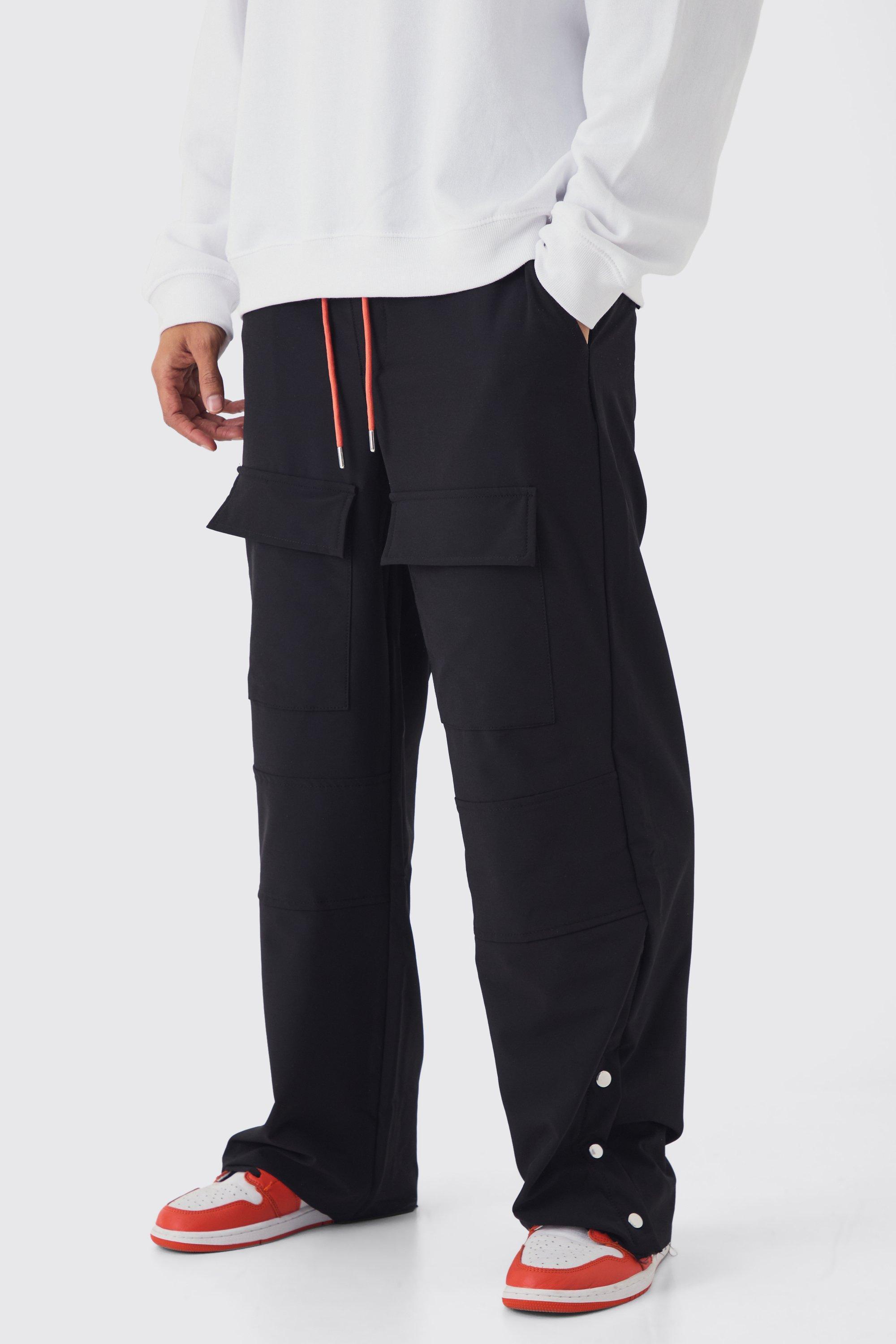 Elasticated Wide Leg Nylon Popper Hem Pants | boohooMAN USA Product Image