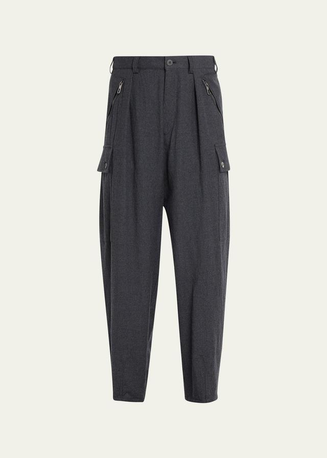 Mens Pleated Wool Cargo Trousers Product Image