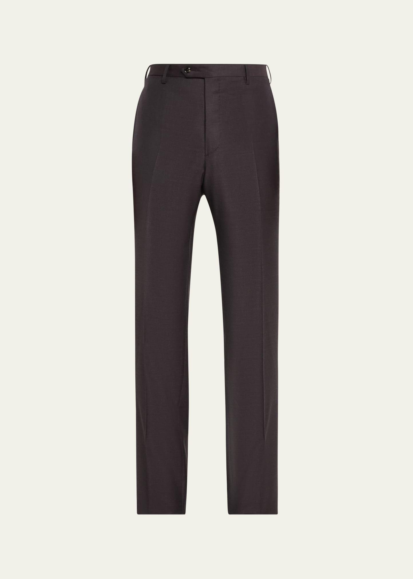 Mens Textured Solid Wool Trousers Product Image