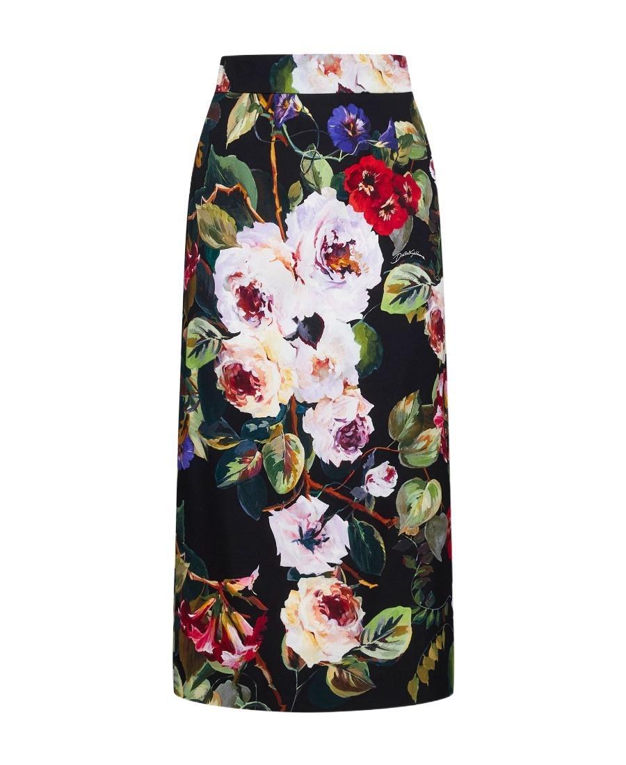 DOLCE & GABBANA Floral Print Midi Skirt In Roseto Nero Product Image