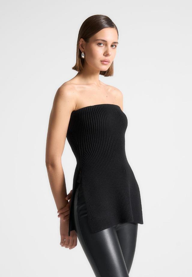 Rib Knit Longline Bandeau Top - Black Female Product Image