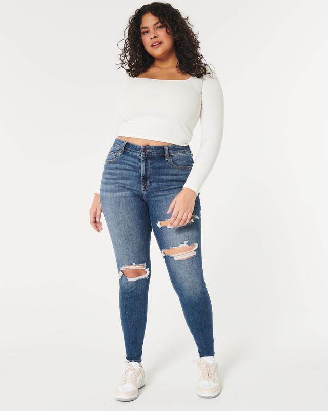 Curvy High-Rise Ripped Dark Wash Super Skinny Jeans Product Image