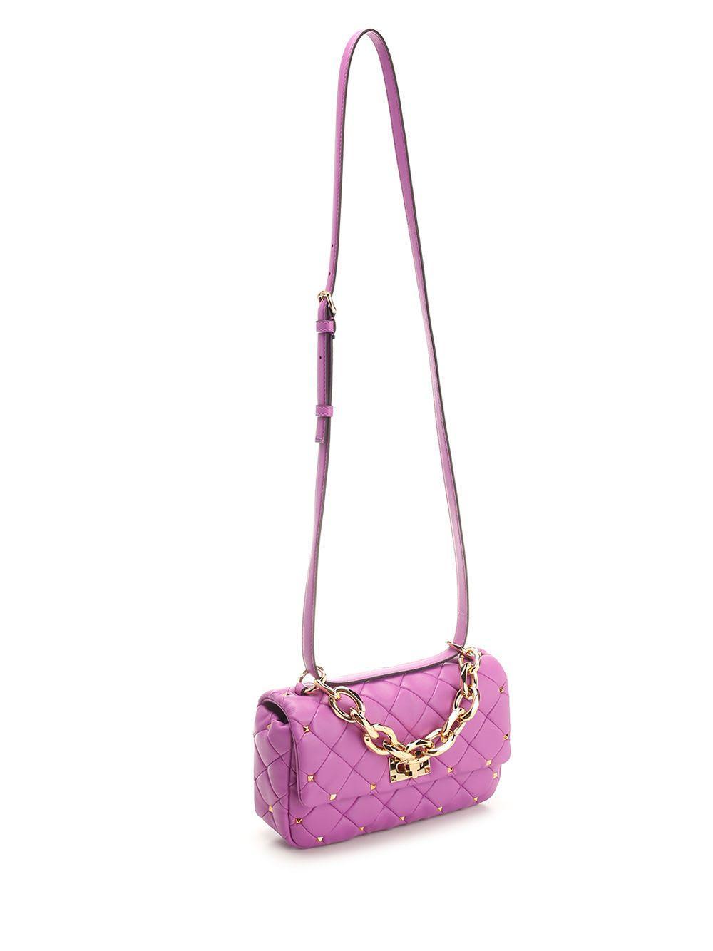 VALENTINO GARAVANI Rockstud Spike Foldover Top Shoulder Bag In Purple Product Image