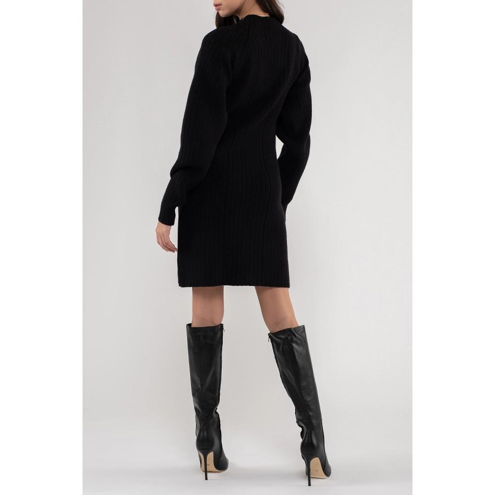 August Sky Women's Puff Long Sleeve Mini Sweater Dress (Black L) Product Image