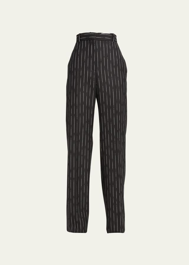 Alexander McQueen High Waist Wide Leg Wool Pants Product Image