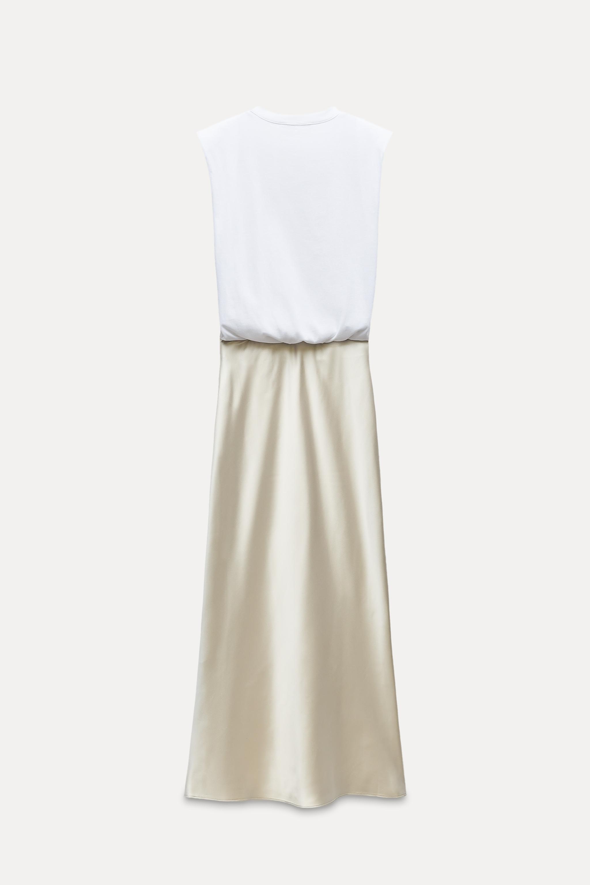 CONTRASTING SATIN EFFECT MIDI DRESS Product Image