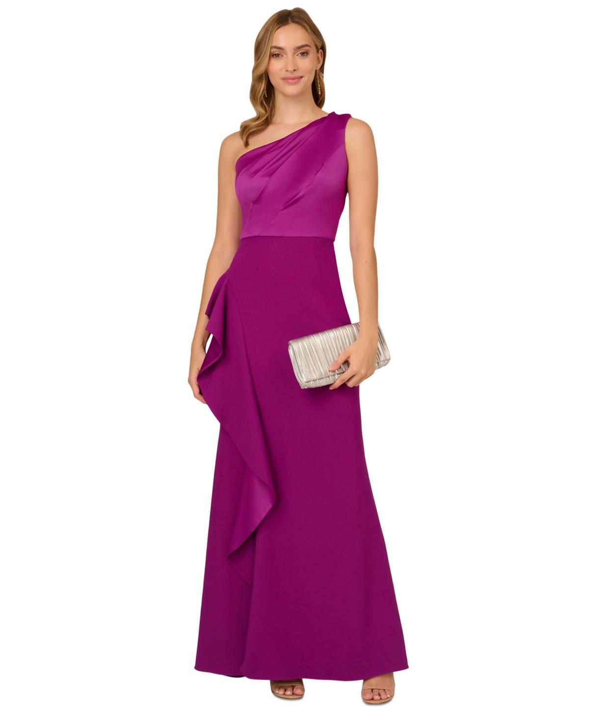 Adrianna Papell One Shoulder Sleeveless Cascading Ruffle Draped Mermaid Gown Product Image