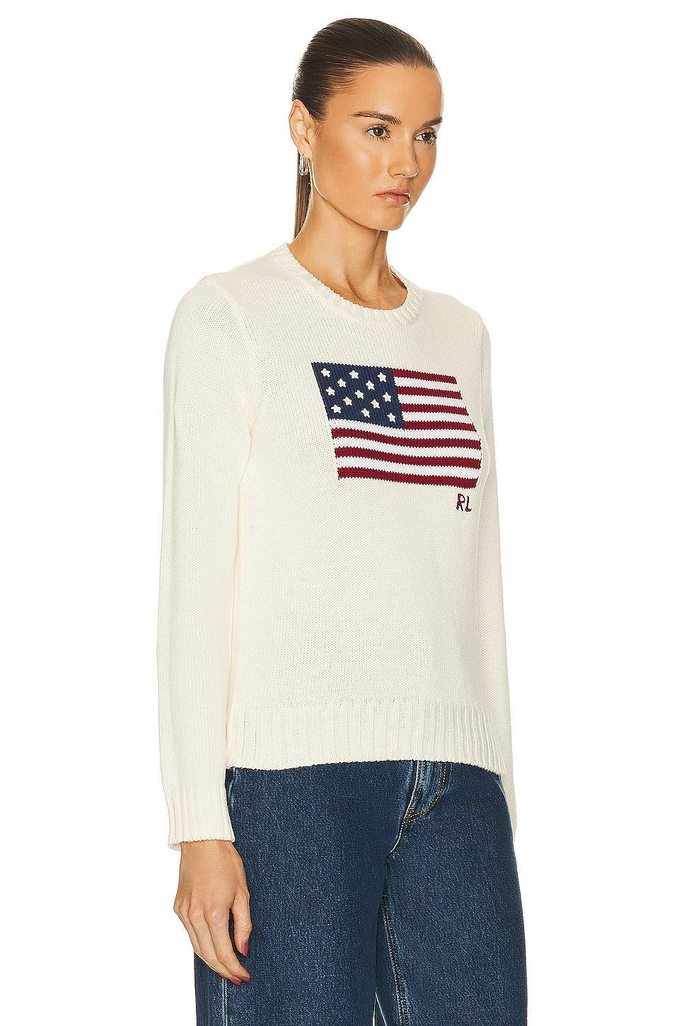 Polo Ralph Lauren Flag Long Sleeve Pullover Sweater in Cream - Cream. Size S (also in M, XS). Product Image