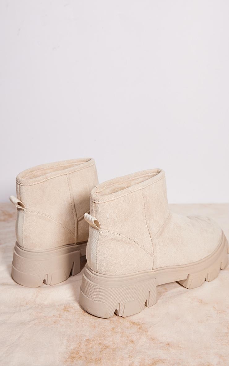 Cream Faux Suede Round Borg Lined Chunky Ankle Boots Product Image