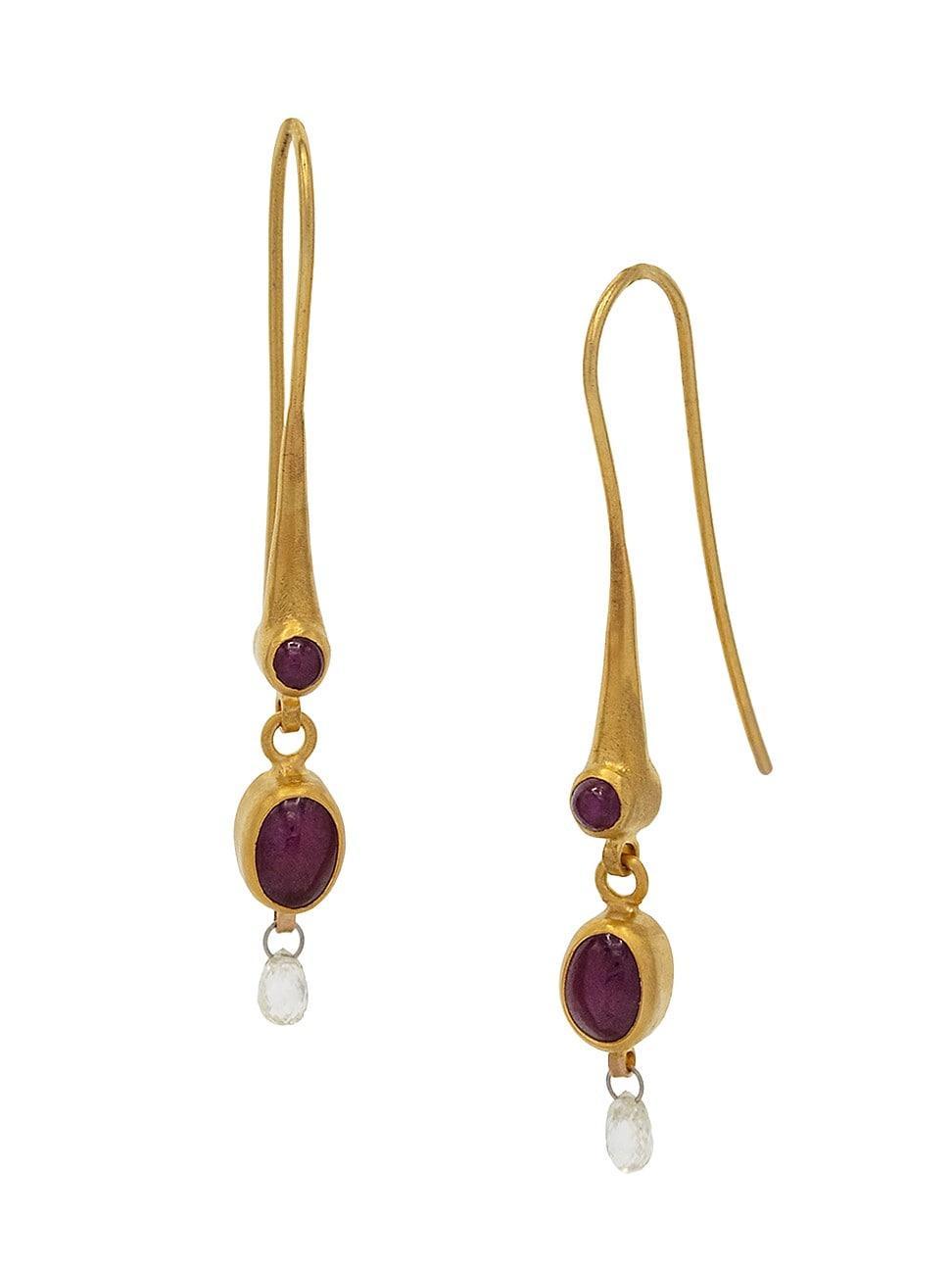 Womens 24K Yellow Gold, Ruby & 0.5 TCW Diamond Drop Earrings Product Image