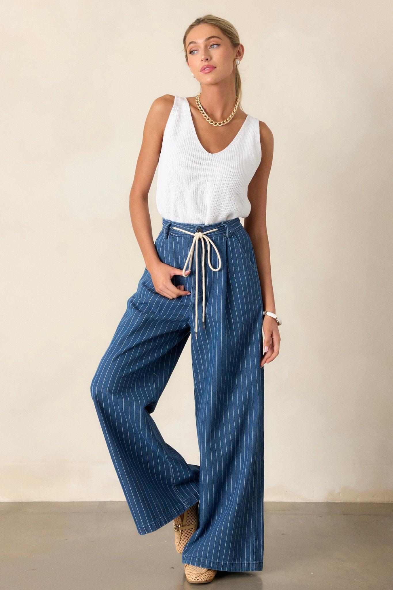 They Say Vision Blue Stripe Wide-Leg Pants Product Image