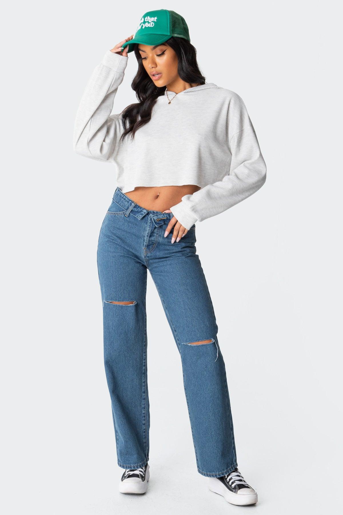 Waffle Oversized Cropped Hoodie Product Image