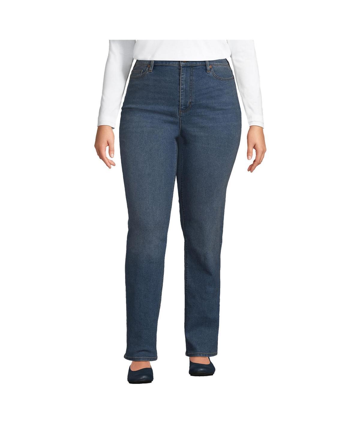 Plus Size Lands End Recover High Rise Straight Leg Jeans, Womens Blue Tide Blue Product Image